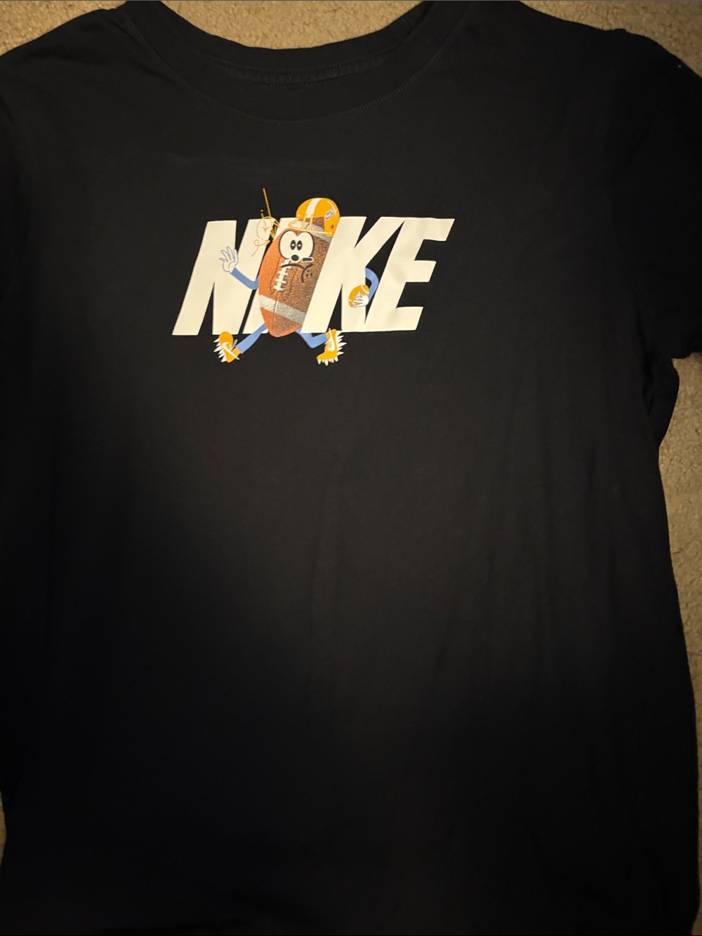 Nike Black Short Sleeve Tee with White Logo and Cartoon Graphic